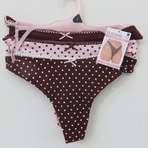 (#118) SugarB 3-pack Tanga Pink/Brown Polkadot Panty Size Small
